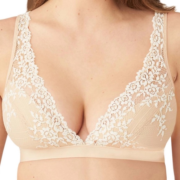 Wacoal 36 Embrace Lace Wire Free Bralette Bra Embroidery Floral Plunge Soft - Picture 6 of 7